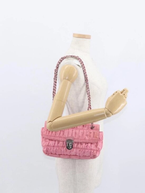 Prada Handbags - PRADA Gathered Chain Shoulder Bag Nylon Pink Silver Auth 161419